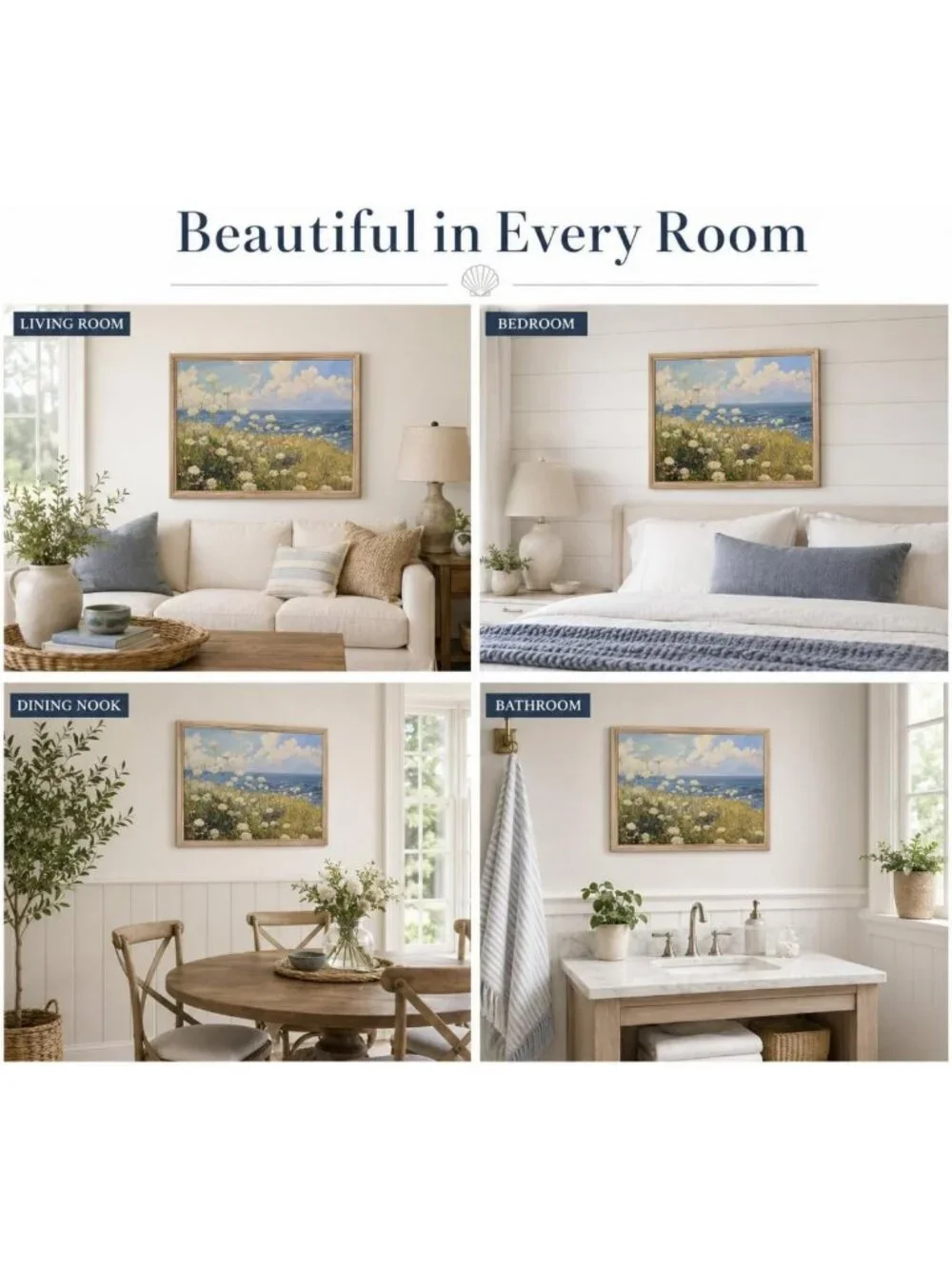 Vintage Coastal Wildflower Canvas Wall Art 12x16 | Seaside Floral Decor for Home